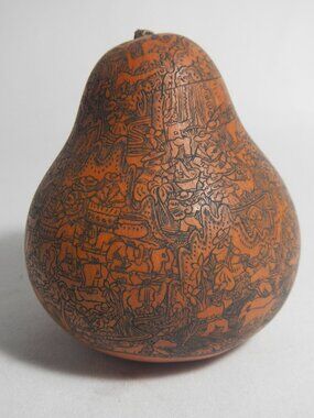 Carved Gourd Finely Detailed Hand Carved Intricate Peru Vintage Andean Village